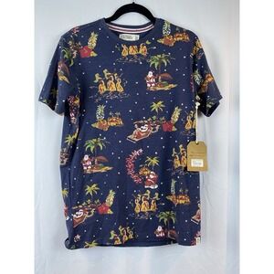 New Free Plant Heathered Navy Hawaiian Santa T-shirt Size‎ Medium